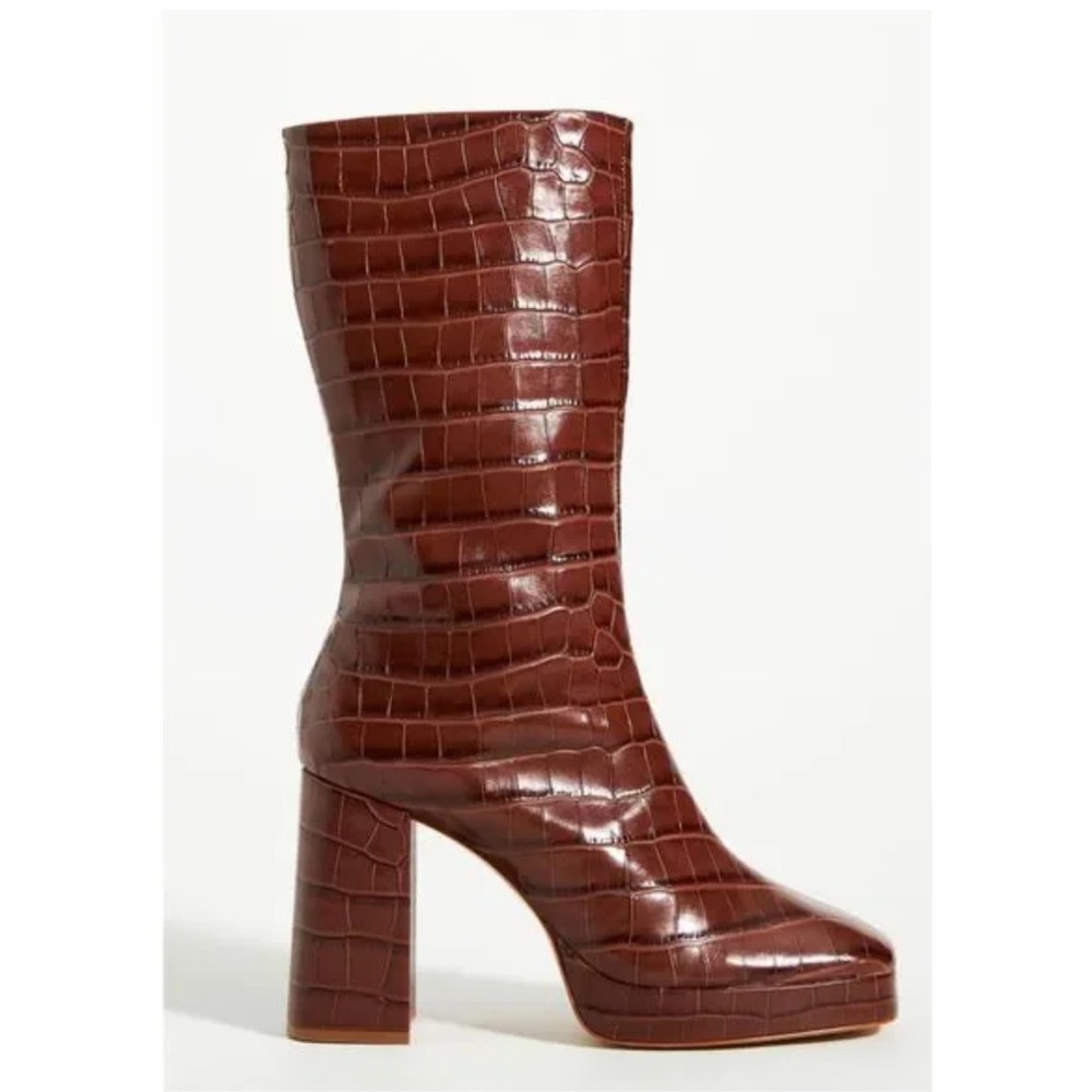 NWT Schutz Raff Croc-Embossed Leather Platform Boots